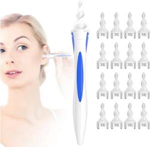 XDeer Ohrenreiniger Ohrenschmalz Entferner,Spiral Ohrenreiniger mit 16 Ersatzköpfen, Sicher,Weich,360 Grad Spirale Silikon,Ohr Schmalz Reiniger kit