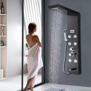 XERSEK Brausegarnitur Duschpaneel Schwarz mit Armatur, Duschsystem mit Temperaturanzeige Duschsäule Duschset Edelstahl