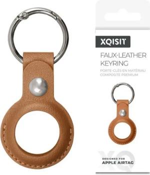 XQISIT Handyhülle Anhänger Case Kunstleder Schlüsselanhänger Braun, Keyring Schutz-Hülle Case für Apple Airtag