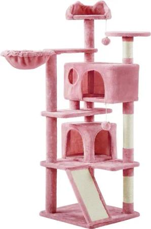 Yaheetech Kratzbaum 146 cm (H), Plüsch Kletterbaum Katzenbaum, mit 3 Aussichtsplattformen, für kleine und mittelgroße Katzen