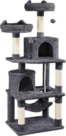 Yaheetech Kratzbaum 158/179/181 cm (H), Katzenbaum Kletterbaum 2 Aussichtsplattformen & 2 Höhlen & Hängematte