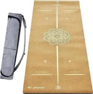 Yogamatte Gummi & Kork 5mm Mandala Bodylines gold + Yogatasche Kork