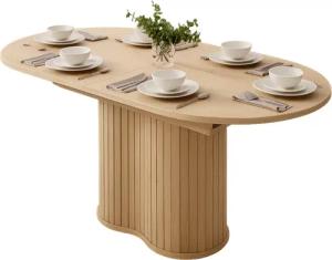 yourhouse24 Esstisch ausziehbarer Tisch MIZU 180-220 cm, Cremona Eiche, mit Lamellen (Besteht aus 1 Esstisch), Geriffelter Säulenfuß