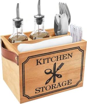 Youyijia Besteckkoffer Besteckbehälter mit 4 Besteckkasten Holz für Besteck Besteckkorb, Holz