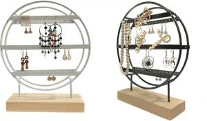 Yudu Schmuckständer Ohrringständer Ohrringhalter „Kreisform“ mit Holzstandfuss