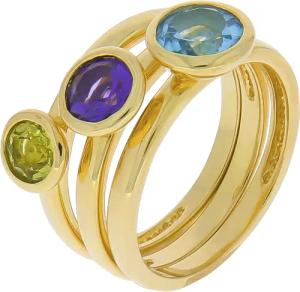 Zeeme Gemstones Ring-Set Silber 925 vergoldet mit Blautopas (beh.) Peridot Amethyst