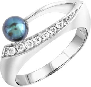Zeeme Pearls Ring Silber 925 rhodiniert mit schwarzer Perle & Zirkonia weiß