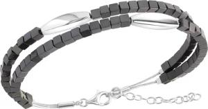Zeeme Stainless Steel Armband Edelstahl 2-reihig mit Hämatit-Steinen 17,5+3cm lang