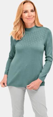 Zeitloser Ajour-Stehbundpullover - graugrün - Gr. 40 von Goldner Fashion