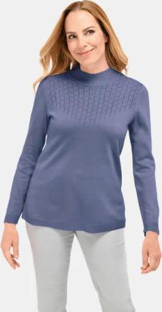 Zeitloser Ajour-Stehbundpullover - rauchblau - Gr. 48 von Goldner Fashion