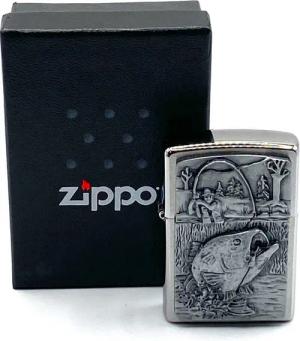 Zippo Feuerzeug Angler Fisch Angel Fan Bass Fishing Emblem Sturmfeuerzeug