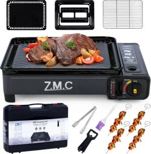 ZMC Gaskocher 2in1 Tragbarer Gaskocher + Gasgrill Campingkocher inkl. Gaskartuschen, (mit Grillplatte + Grillrost, Wärmeleistung: 2,2KW, für Outdoor und indoor, indoor), inkl. Grillzubehör + und Aufbewahrungskoffer, Piezo-Zündung, 3,8kg