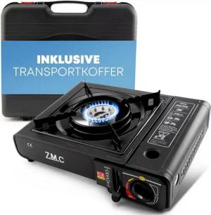 ZMC Gaskocher Gaskocher 1-flammig + Aufbewahrungskoffer + Gaskartuschen 227g Schwarz, (Butangas Campingkocher für Innenraum/Outdoor, Campinggaskocher 2,2 kW mit Piezozündung, Piezozündung), Kochfeld Gaskocher mit Kartusche, Gaskochfeld für Camping