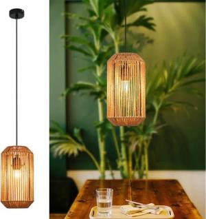 ZMH Pendelleuchte Esszimmer 1 Flammig Vintage Laterne Design Hängeleuchte E27 Flur, Hochwertige Design, ohne Leuchtmittel, Lange Laterne Design Hanfseil Esstischlampe für Schlafzimmer