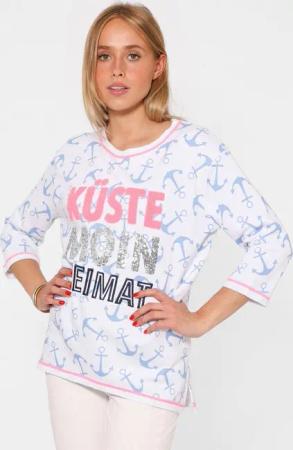 Zwillingsherz Longsleeve "Küste Moin Heimat" Zebra-Muster, 3/4-Arm, Pailletten, Schriftzüge, Kontrastnaht