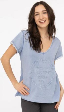 Zwillingsherz T-Shirt "Positive Mind" V-Ausschnitt, Kurzarm, Used-Look, Baumwolle, ausgefranste Kanten